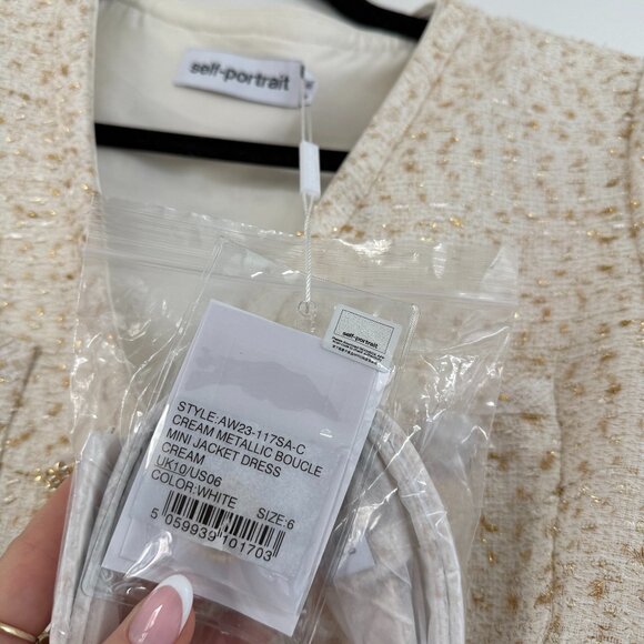 NWT Self-Portrait Jacket Mini Dress Boucle Metallic Boucle Pleated Skirt Sz 6 - Picture 3 of 10